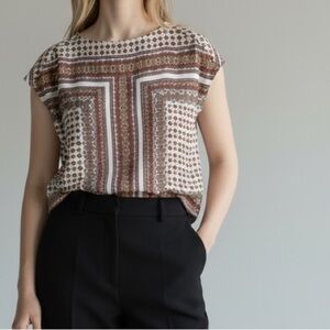 Rachel Cream and Brown Patterned Blouse